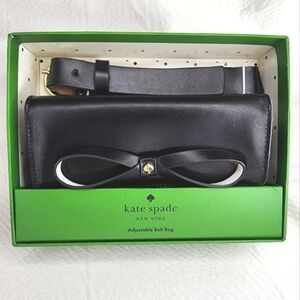 Kate Spade Adjustable Belt Bag Black Genuine Leather Bow Front Size S/M NEW